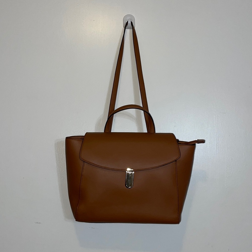 Alfani Mixed Metal Convertible Purse Backpack Cognac Color Faux Leather